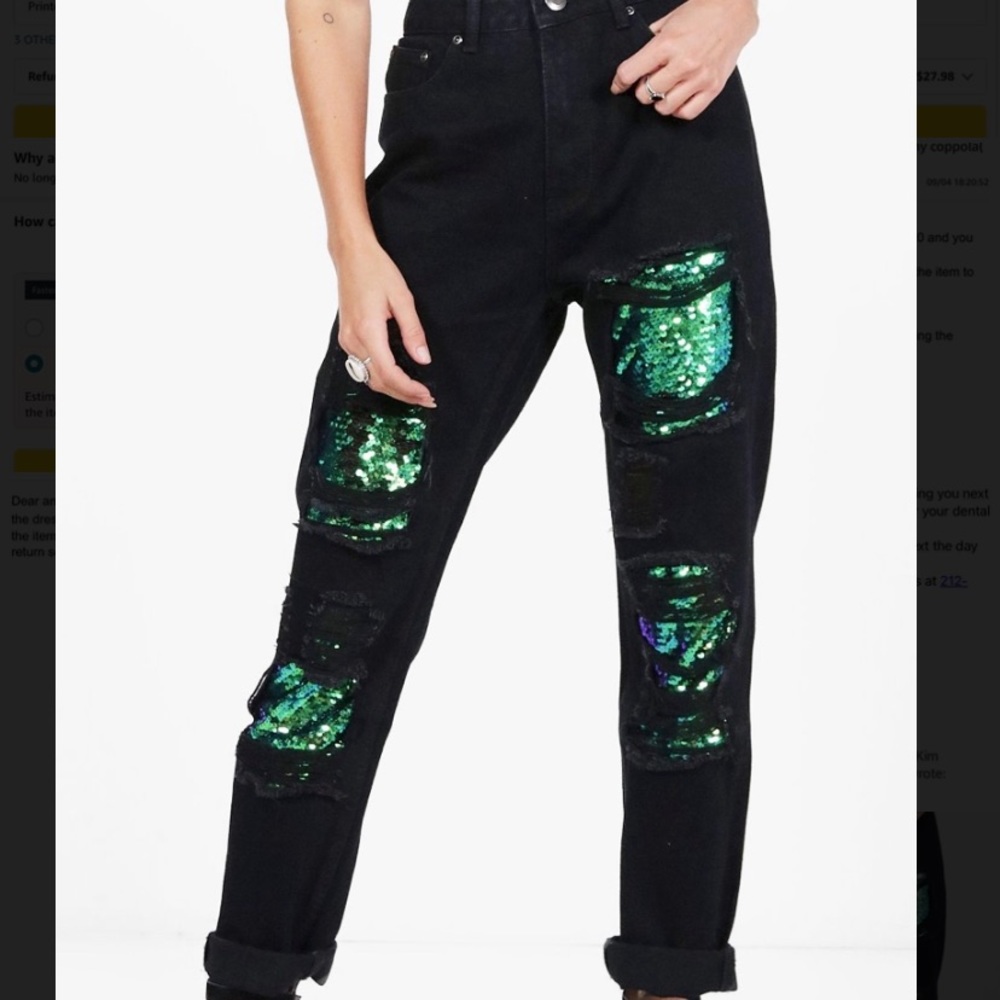 Boyfriend jeans with multi color sequin design